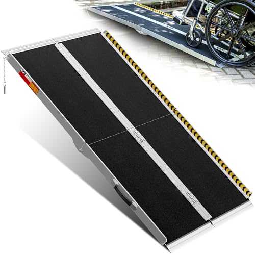 VNN Portable Wheelchair Ramp 5FT, Seamless Non-Slip Aluminum Ramps for Wheelchairs for Home, Handicap Wheelchair Ramps for Home Steps, Aluminum Loading Dock Plates, Black - size: 5FT (Usable height 5-15 inch)
