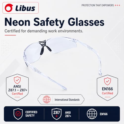 LIBUS Safety Glasses, Clear Anti-fog & Scratch, ANSI Z87.1, UV Protection, Front/Side Spark & Dust Shield, Polycarbonate Lens - size: Pack of 10