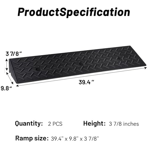 2 Pack Rubber Curb Ramps Driveway ramp, 3 7/8" H, 39.4" L, 9.8" W, Heavy Loading (4400LB)/2 Ton Capacity, Threshold, Motorcycle, Loading, Bikes, Wheelchairs Ramps - size: 3 7/8" Rise