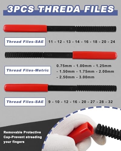61PCS Master Thread Rethreading Kit,UNC UNF Metric Thread Chaser | Thread Restorer Tool with Thread Pitch Gauge, Designed to Repair or Reshape Damaged Threads on Bolts, Screws, or Nuts - size: 61pcs Thread Chaser Set