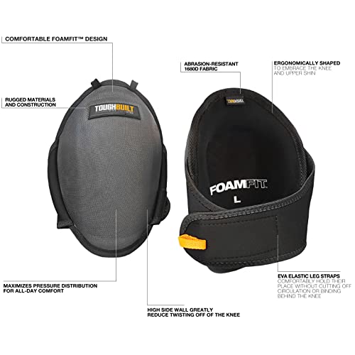 ToughBuilt – FoamFit Professional Knee Pads, Heavy-Duty Ergonomic Support with Adjustable Straps for All-Day Comfort & Protection (TB-KP-2B) - size: Standard (Grey/Black)