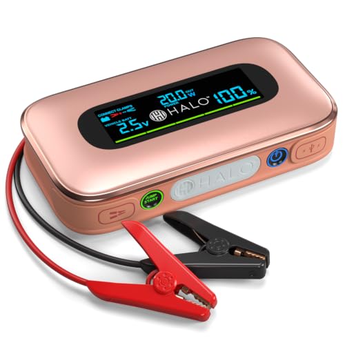 Halo Bolt 1500A Car Battery Jump Starter with Large Digital Screen, Portable 12V Lithium Battery Jump Starter, Portable Power Bank, 3-Mode LED Flashlight, Safe & Simple Design, TSA Approved-Rose Gold - color: Rose Gold