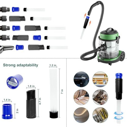 12pcs Universal Vacuum Attachments Professional Shop Vac Accessories Wet Dry Vacuum Attachments fit 2 1/2", 1 1/4", 1 7/8" with Hose Adapter Brush Extension Wand Flexible Crevice - size: 12pcs