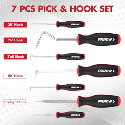 Arrow 7-Piece Hook and Pick Set, Long & Mini Precision Pick Tool Set | With Storage Bag, For Automotive Mechanic, O-Ring Removal Tool, Oil Seal, Gasket Puller, Hose Puller Picks