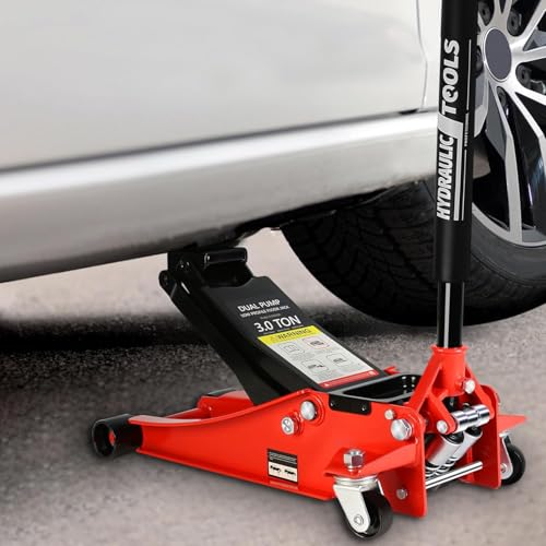 3 Ton Low Profile Floor Jack, Heavy Duty Floor Jack with Dual Pistons Quick Lift Pump, Steel Car Jack Adjustable Height 3.3"-18.5", Hydraulic Trolley Floor Jacks 3 Ton/6600 LB Capacity, Red - color: Red - 3 Ton(Dual Pump), Lift 3.3"-18.5"