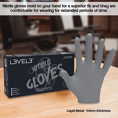 L3 Level 3 Nitrile Gloves - Professional Heavy Duty Disposable Gloves - Latex Free - Fits Snug - Box of 100 - color: Silver, size: Small (Pack of 100)