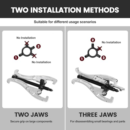 Motor Tech Gear Puller Set, 3" 4" 6" 8'' 3 Jaw Puller Kit for Pulley Gear Bearing Flywheel Removal, Heavy Duty Pulley Puller with Reversible Jaws Bearing Puller Tool Kit (3'' 4'' 6'' 8'') - style: 3'' 4'' 6'' 8''
