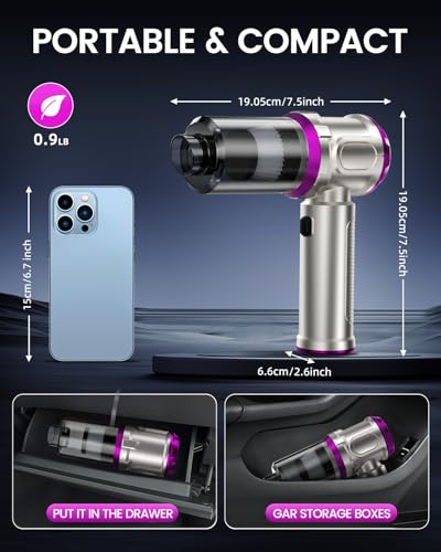 Portable Car Vacuum Cleaner 15000pa - 4 in 1 Vacuum Cleaner&Air Duster, Rechargeable Handheld Vacuum with Multi-Nozzles for Car, Home, Pet,an Ideal Gift for Both Men and Women(Pink)
