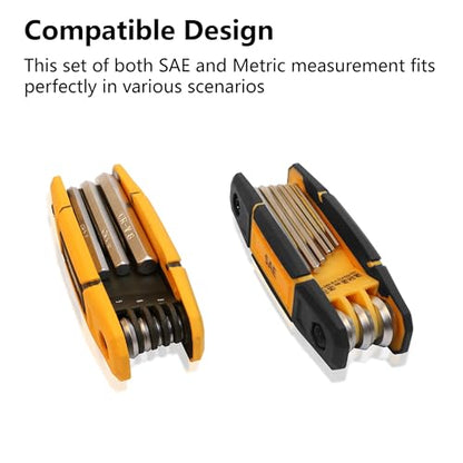 MULWARK 4 Pack Folding Allen Wrenches Sets | 17-Piece Complete Metric & Standard SAE Hex Key Set with Portable Holders for Basic Home Repair, Furniture Assembly, and DIY Projects - style: 34 pcs Metric SAE