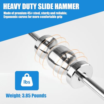 Clatoon Inner CV Axle Puller Tool with 5/8"-18 Slide Hammer | Axle Removal Tool with 63mm 48mm CV Joint Fork Adapter, Puller Set for Front Wheel Drive Bearing Joint Extraction