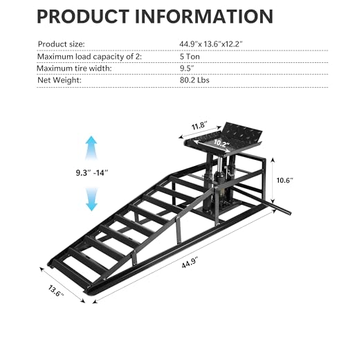 2 Pack Car Ramps 5T 10000lbs Car Ramps for Oil Changes Hydraulic Low Profile Car Lift Service Ramps Truck Trailer Portable Car Ramps for DIY Repair Stores Auto Beauty Stores,Black - size: Black