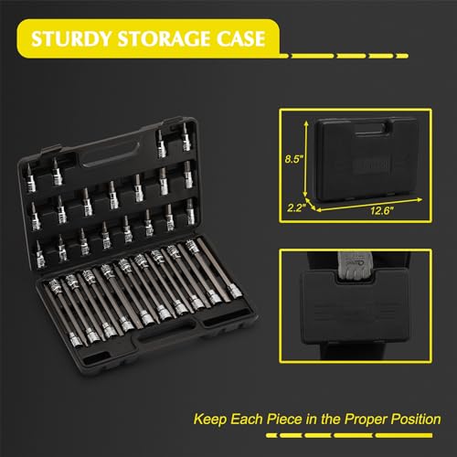 EMENTOL 38PCS 3/8" Drive Hex Bit Socket Set, CR-V, S2 Steel, SAE/Metric, Extra Long and Standard Allen Hex Bit Socket Set, 1/8 Inch - 3/8 Inch, 3mm - 10mm - size: 38 PCS (1/8 Inch - 3/8 Inch, 3mm - 10mm)
