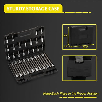 EMENTOL 38PCS 3/8" Drive Hex Bit Socket Set, CR-V, S2 Steel, SAE/Metric, Extra Long and Standard Allen Hex Bit Socket Set, 1/8 Inch - 3/8 Inch, 3mm - 10mm - size: 38 PCS (1/8 Inch - 3/8 Inch, 3mm - 10mm)