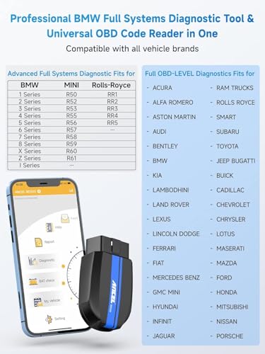 ANCEL BD300 Bluetooth OBD2 Scanner, Full System Code Reader and Diagnostic Tool for BMW with Battery Registration Service Reset EPB CBS ETC ABS Airbag & Powerful OBD2 Functions - color: BD300 Bluetooth