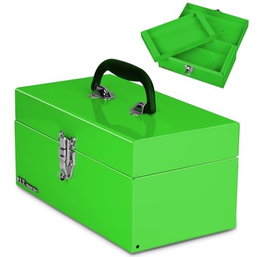 P.I.T. 12 Inch Tool Box,Portable Small Steel ToolBox with Metal Latch Closure for Household, Warehouse,Tools Storage,Green - color: Green, size: 12 Inch
