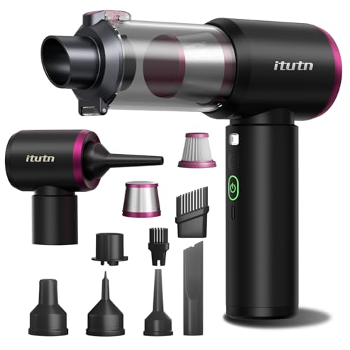 Mini Car Vacuum Portable Cordless with LED Light, 15000PA Powerful Suction, 80W High Power, One-Click Empty, Dual Hepa Filter, Y8plus Car Vacuum Cleaner & Air Duster for Home, Desk, PC, Keyboard - color: Black Purple