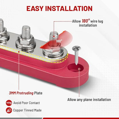 RED WOLF 150A 12V Bus Bar with Cover, Power Distribution Block 6 x 1/4" (M6) Studs Battery Busbar Terminal Junction Block 48V Car RV Boat Marine Solar System