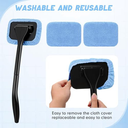 FoldTier 8 Pcs Car Windshield Cleaner Tool Kit with Removable Handle, Microfiber Towel Pads, Brush, Empty Spray Bottle for Auto Glass Wiper Suvs Rvs & Home Windows(Light Blue) - color: Light Blue