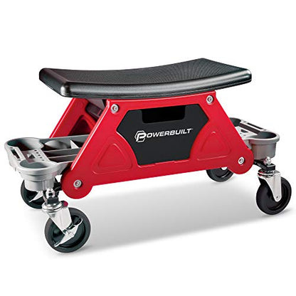 Powerbuilt Heavy Duty Roller Mechanics Seat and Brake Stool with 4-in. Rubber Swivel Casters Roll Over Anything, Big Seating Platform, Slide Out Tool Trays and Drawer 300 lb. Capacity – 240036 - style: Industrial