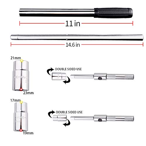 23" Universal Extended Lug Wrench, 4 Way Tire Iron Nut Wrench Set with Storage Bag and Standard Sockets (17mm/19mm,21mm/23mm) for Heavy Duty Cross Wheel Wrench, Lug Nut Removal Tool