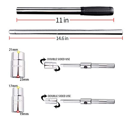 23" Universal Extended Lug Wrench, 4 Way Tire Iron Nut Wrench Set with Storage Bag and Standard Sockets (17mm/19mm,21mm/23mm) for Heavy Duty Cross Wheel Wrench, Lug Nut Removal Tool