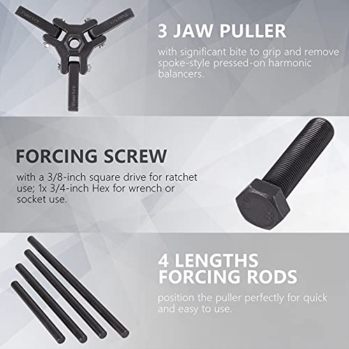 Harmonic Balancer Puller Set Remove Damper Pulley Puller 6PC Set Compatible with Ford, GM, Chrysler, Cadillac, Chevy Trucks, Mitsubishi