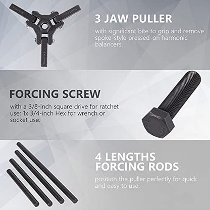 Harmonic Balancer Puller Set Remove Damper Pulley Puller 6PC Set Compatible with Ford, GM, Chrysler, Cadillac, Chevy Trucks, Mitsubishi