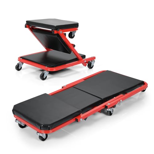 Foldable Z Creeper 2 in 1 Rolling Seat for Garage Shop Auto Repair | Red 36 inch Automotive Creepers for Warehouse Workshop - style: 36inch-Red