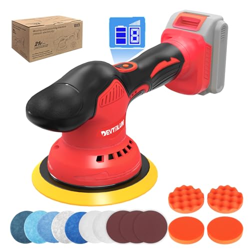 Cordless Car Buffer Polisher Compatible with Milwaukee M18 Battery(NO Battery),6" Brushless Buffer Polisher Kit, 8 Variable Speed 5500RPM for Car Detailing,14PCS Polishing Accessories - color: Red