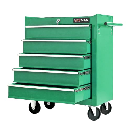 5 Drawers Rolling Tool Chest on Wheels, Multifunctional Tool Cart Tool Storage, Drawers Rolling Tool Trolley Organizer Tool Case for Garage,Warehouse,Workshop,Repair Shop (5 Drawers-Green) - color: Green, size: 5 Drawers