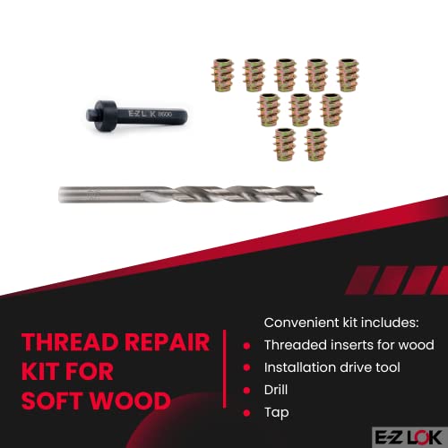 E-Z Hex Thread Repair Kit for Soft Wood Flush Threaded Inserts 10-32 x 13mm, Drill, Installation Tool - size: 10-32 x 13mm, style: Flush