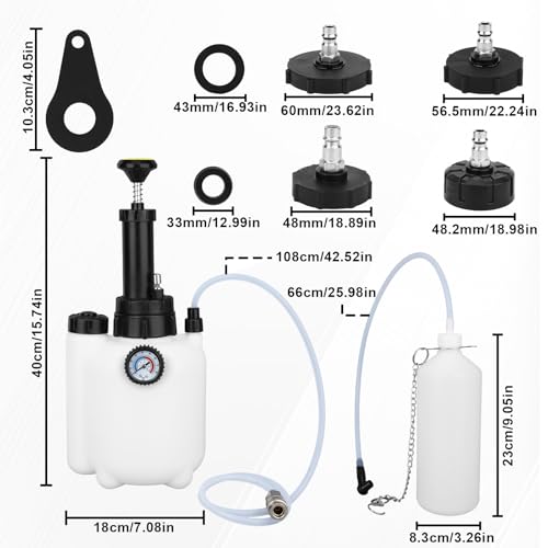 11pcs 3L Brake Bleeder Kit with Vacuum Pump, 1L Waste Bottle & 4 Master Cylinder Adapters - One Person Brake Pressure Bleed System Motive Power Fluid Bleeding Tool for Most Vehicles
