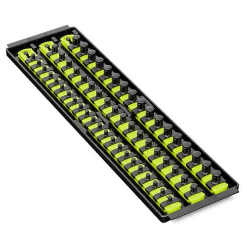 Ernst Manufacturing 8460HV Socket Boss 3-Rail Multi-Drive Socket Rail Organizer with Tray, 18-Inch, High-Visibility - Made in USA