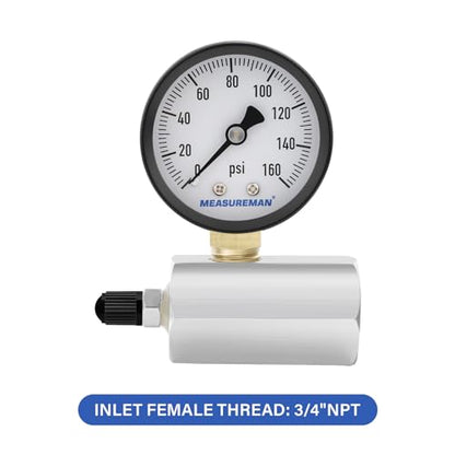 MEASUREMAN Low Pressure Gas and Water Test Kit: Gas Line Pressure Test Kit, Gas/Water, 0 to 5 psi - size: 2.5" 0-5psi & 2" 0-160psi