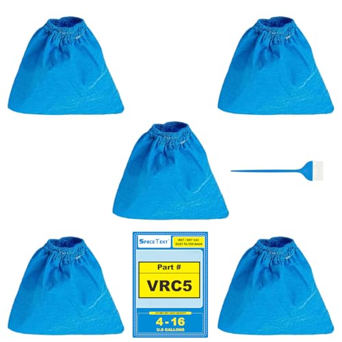 SpaceTent 5 Pack VRC5 Shop Vac Filter Bags for Vacmaster 4, 5, 12 and 16 Gallon Wet/Dry Vacs, High Efficiency Dust Filter, Part# VRC51 | Fit Models#VQ407S VF408 VJ507 VJC507P VBV1210, Also fit Most Shop-Vac 5 to 16 gal Wet/Dry Vacs. Part# VRC51, No Suctio