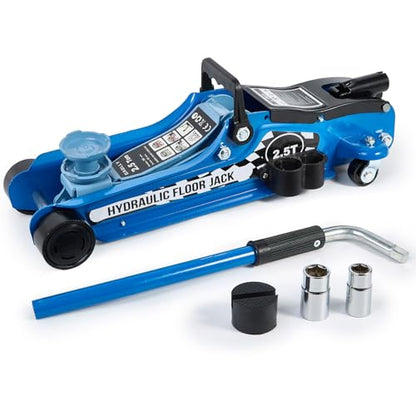 Floor Jack Kit 2.5 Ton (5,500 lbs) | Car Jack - Hydraulic Low Profile Trolley Jack - Tire Tool for SUV and Auto with Lug Wrench Blue - color: Blue