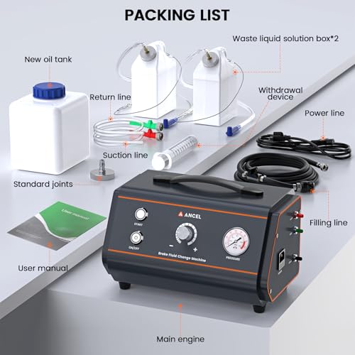 ANCEL BR1000 Pressure Brake Bleeder Kit, One Person Brake Fluid Bleeder for Brake Fluid Change & Brake Bleeding, Heavy-Duty Hose, Pressure Gauge & Safety Protection for DIY Garage & Auto Shop