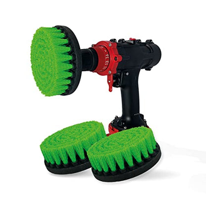 Premium Drill Brush Professional – Medium-Stiff 5 in Green Set of 3 | Scratch-Free Kitchen Cleaning Brush for Ovens, Hobs, Worktops, Floor Tiles, Linoleum and Greasy Cookware - color: Green