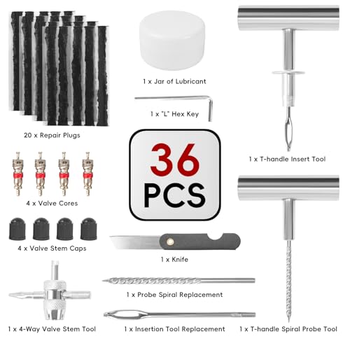 PINKJOY 36 Pcs Tire Plug Kit, Heavy Duty Tire Repair Kit for Car, Motorcycle, ATV, Jeep, Truck, Tractor Flat Tire Puncture Repair Tools - size: 36 PCS
