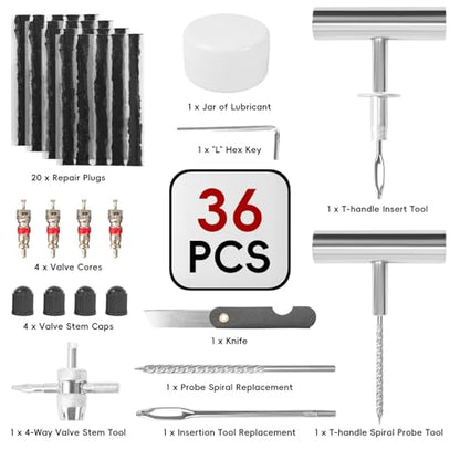 PINKJOY 2 Pack Tire Plug Kit with Plugs 36 Pcs for Car, Motorcycle, ATV, Jeep, Truck, Tractor Flat Tire Puncture Repair Tools - size: 2 Set of 36 PCS