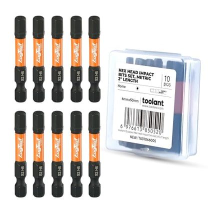 toolant 6mm Impact Hex Bits Set 10pcs, 1/4” Hex-Shank Allen Wrench Drill Bit Set,S2 Steel, CNC Machined Tips with Magnetism, 2” Long with Storage Box - size: 6mm(10pcs)