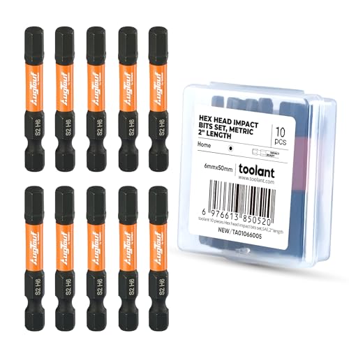 toolant 6mm Impact Hex Bits Set 10pcs, 1/4” Hex-Shank Allen Wrench Drill Bit Set,S2 Steel, CNC Machined Tips with Magnetism, 2” Long with Storage Box - size: 6mm(10pcs)
