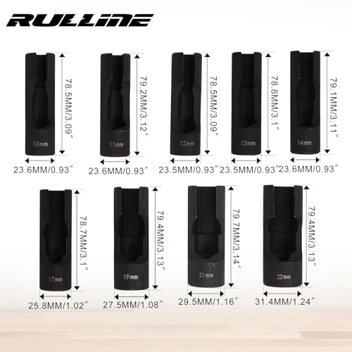 RULLINE 9pcs Flare Nut Socket Set Upgraded Steel for Automotive and Mechanical Applications 1/2" square drive