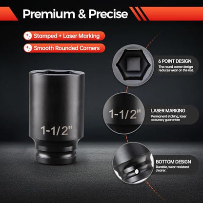 21PCS 3/4" Drive Impact Socket Set,6 Point Axle Nut Socket Set,SAE Sizes(3/4" to 2"),Cr-Mo Steel,Includes Adapter and Quick-Release Ratchet(24 Tooth) for Large Vehicle & Equipment Maintenance - size: 3/4" SAE 21pc