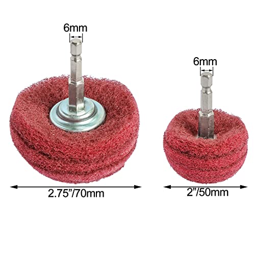 6PCS Non Woven Abrasive Buffing Polishing Wheel Drill Attachment Set,Scouring Pads Power Scrubber Cleaning Kit, Power-Operated Abrasive Wheels（ Green red Gray 1/4” Shank