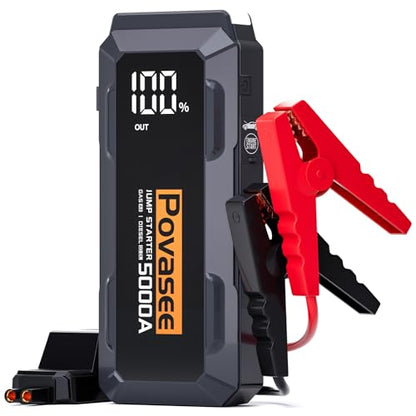 5000A Jump Starter | Povasee A40 Car Battery Jump Starter, 12V Portable Power Pack for All Gas & 10L Diesel Engines, with 3" LCD Display, Dual USB Output & Multi-Mode LED Light - style: 5000A