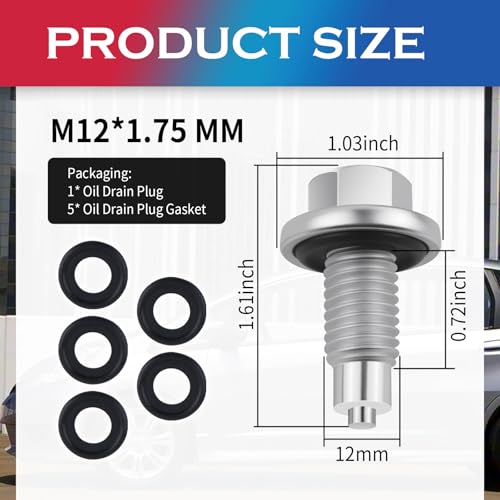 M12×1.75 Magnetic Oil Drain Plug (M12x1.75) | Replacement OEM#6730-AA/AJ0310404 Oil Pan Drain Plug with 5PCS Oils Drains Plugs Gasket,Compatible with Ford/Chevrolet/Buick - color: M12x1.75