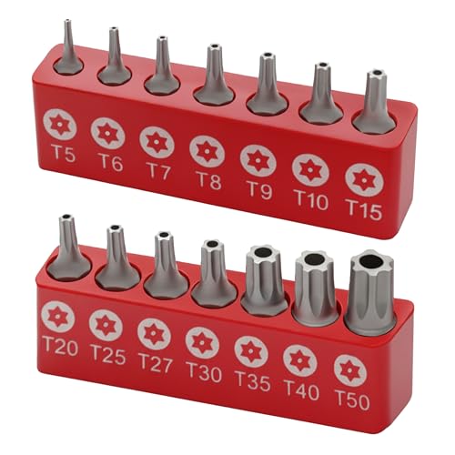 Ram-Pro 15Pc Torx Star 6 Point, Security Tamper Proof, Driver Bit Set - T5, 6,7,8,9,10,15,20,25,27,30,35,40,45,50 – Multifunction Damage/Shear Resistant Hollow Torque Kit - style: Torx Security (6-Point)