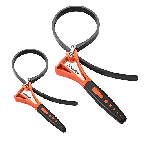 ValueMax 2-piece Strap Wrench Set, Adjustable Oil Filter Wrench for Shower Head Water Filter, Jar Opener Set - color: Orange