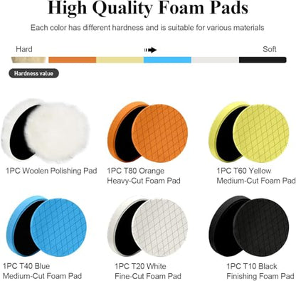 Autolock 6" Buffing Polishing Pads, 6Pcs 165mm Face for 6Inch Backing Plate | Compound Buffing Sponge and Woolen Pads Cutting Polishing Pad Kit for Car Buffer Polisher, Polishing and Waxing - size: 6.5 Inch